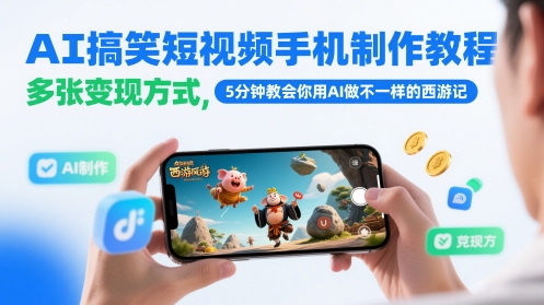 AI搞笑短视频手机制作教程，多张变现方式，5分钟教会你用AI做不一样的西游记-小何资源库